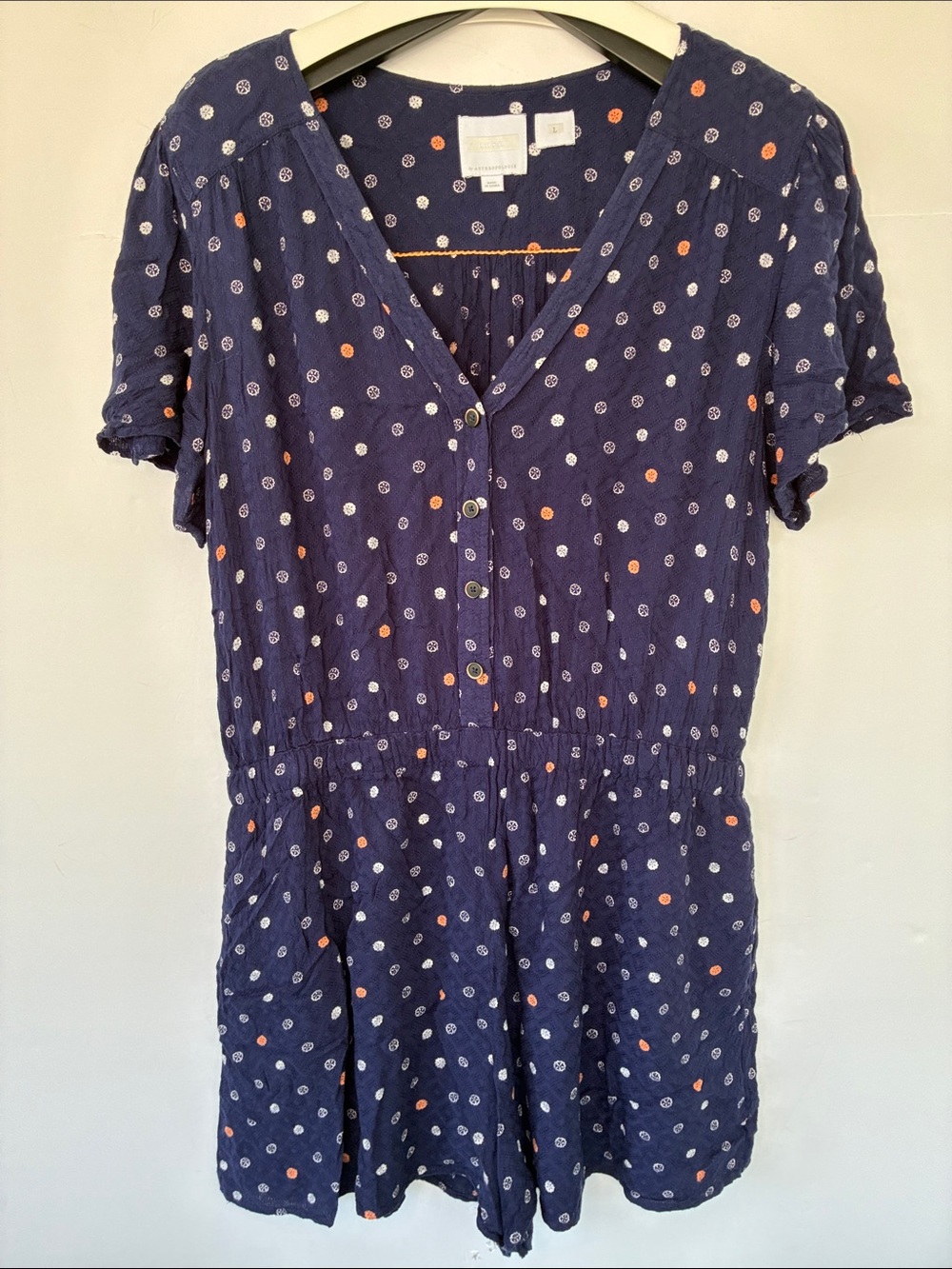ett:twa by Anthropologie Navy Polka-Dot Short-Sleeve Romper Large - Picture 6 of 14